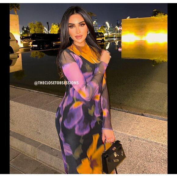 MANGO Fitted Floral Maxi Dress NWT | Multicolor High Neck Long Sleeve - Picture 10 of 16